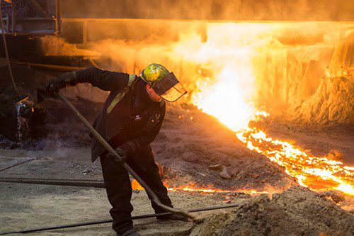 British Steel employee working in the blast furnaces